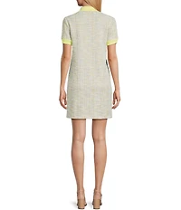 Preston & York Teri Collar Short Sleeve Tweed Knee Length Knit Dress