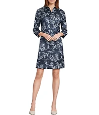 Preston & York Thea Collar 3/4 Sleeve Stretch Knee Length Taffeta Dress