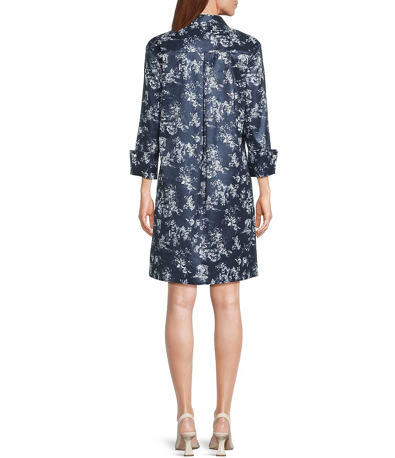 Preston & York Thea Collar 3/4 Sleeve Stretch Knee Length Taffeta Dress