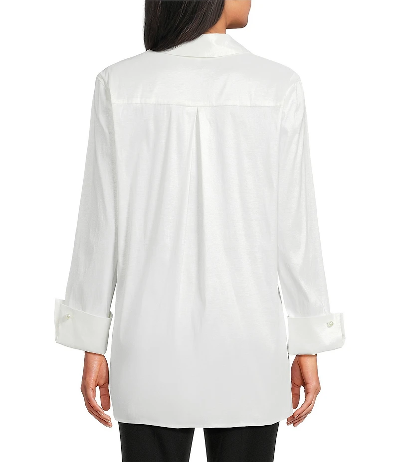 Preston & York Thea Stretch Taffeta Collar Neckline Long Sleeve Blouse