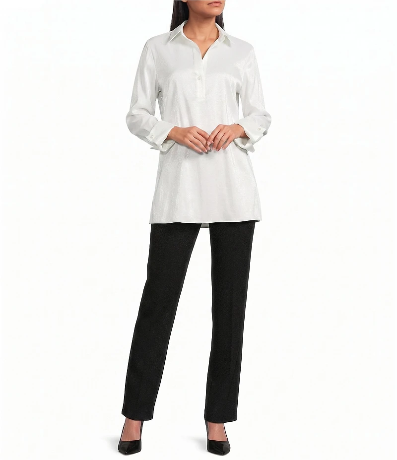 Preston & York Thea Stretch Taffeta Collar Neckline Long Sleeve Blouse