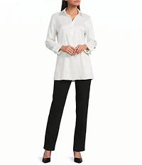 Preston & York Thea Stretch Taffeta Collar Neckline Long Sleeve Blouse