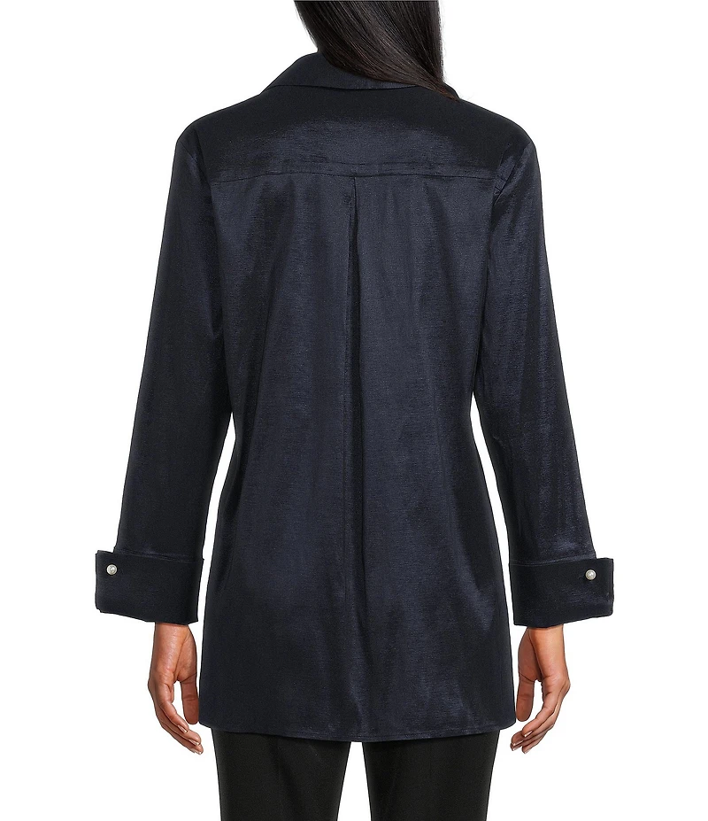 Preston & York Thea Stretch Taffeta Collar Neckline Long Sleeve Blouse