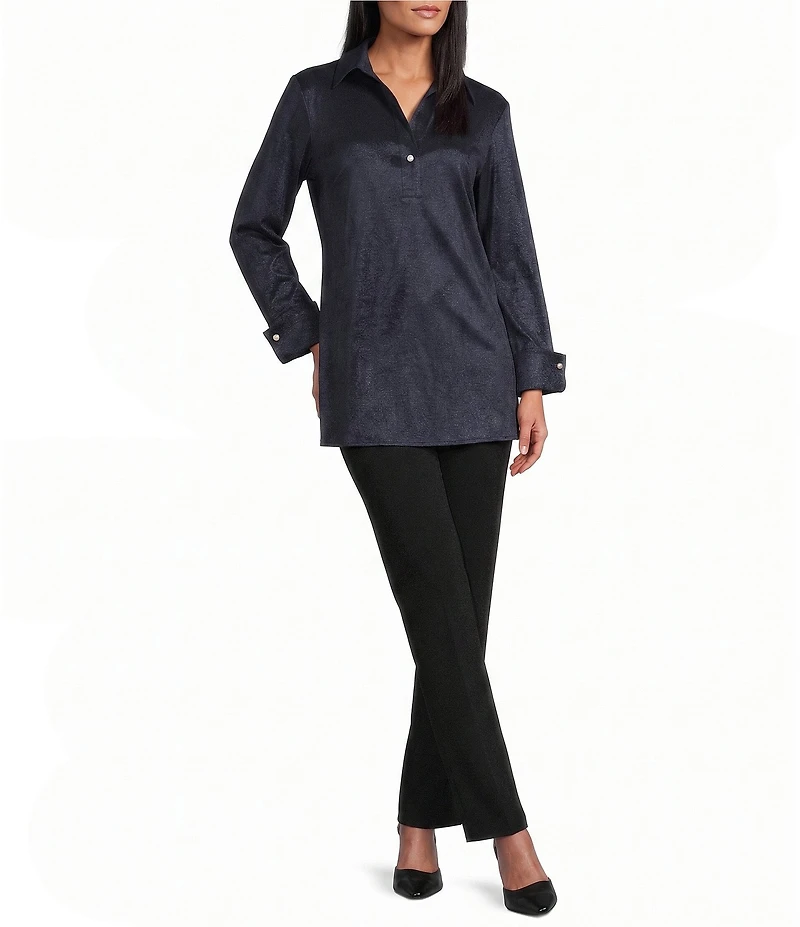 Preston & York Thea Stretch Taffeta Collar Neckline Long Sleeve Blouse