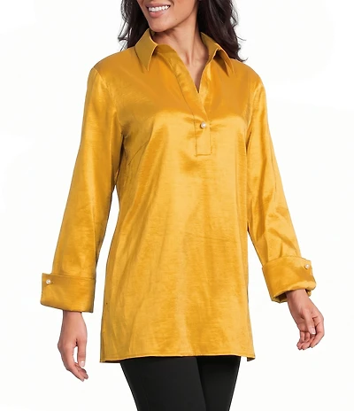 Preston & York Thea Stretch Taffeta Collar Neckline Long Sleeve Blouse
