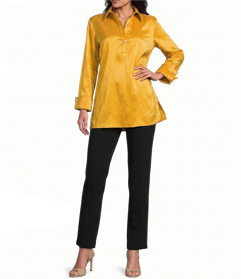 Preston & York Thea Stretch Taffeta Collar Neckline Long Sleeve Blouse