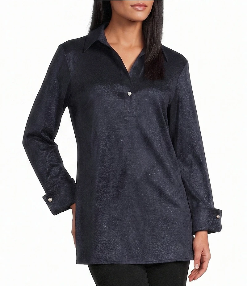 Preston & York Thea Stretch Taffeta Collar Neckline Long Sleeve Blouse