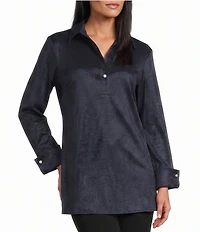 Preston & York Thea Stretch Taffeta Collar Neckline Long Sleeve Blouse
