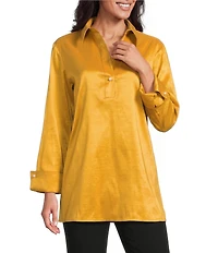 Preston & York Thea Stretch Taffeta Collar Neckline Long Sleeve Blouse