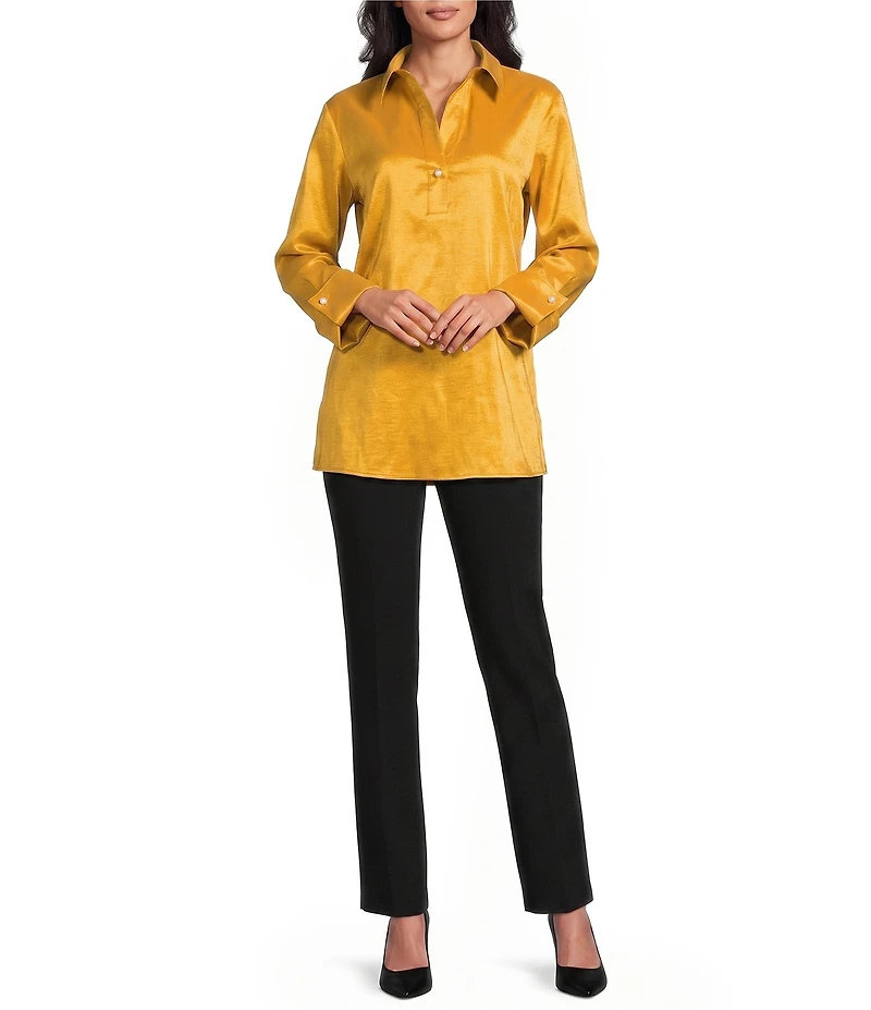 Preston & York Thea Stretch Taffeta Collar Neckline Long Sleeve Blouse