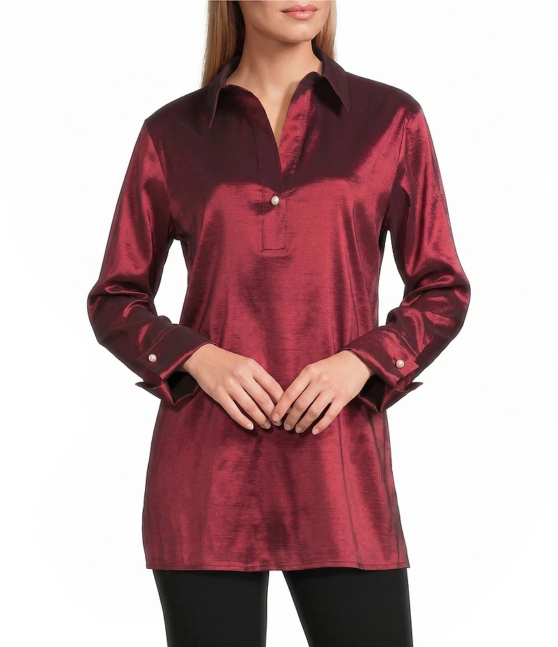 Preston & York Thea Stretch Taffeta Collar Neckline Long Sleeve Blouse