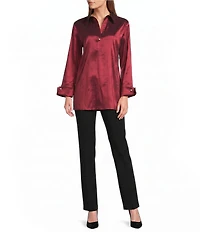 Preston & York Thea Stretch Taffeta Collar Neckline Long Sleeve Blouse