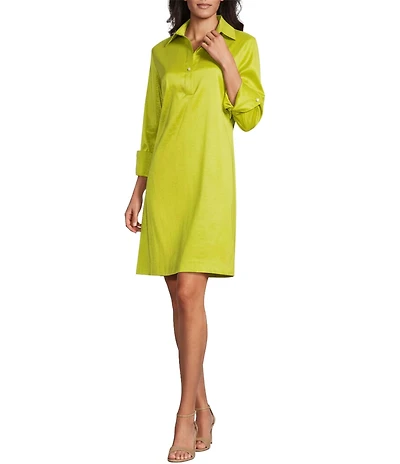 Preston & York Thea Taffeta 3/4 Sleeve Point Collar Dress