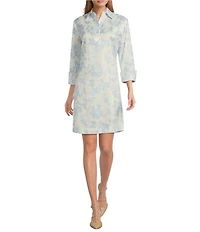 Preston & York Thea Printed Taffeta 3/4 Sleeve Point Collar Dress