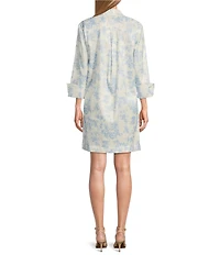 Preston & York Thea Printed Taffeta 3/4 Sleeve Point Collar Dress
