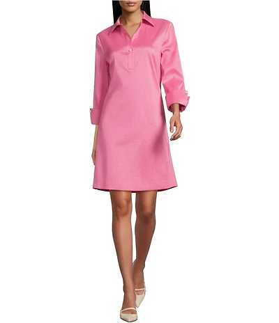 Preston & York Thea Taffeta 3/4 Sleeve Point Collar Dress