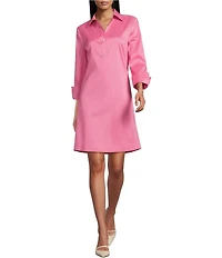 Preston & York Thea Taffeta 3/4 Sleeve Point Collar Dress