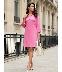Preston & York Thea Taffeta 3/4 Sleeve Point Collar Dress