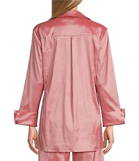 Preston & York Thea Taffeta Cuffed Long Sleeve Point Collar Button Front Blouse
