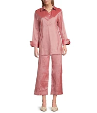 Preston & York Thea Taffeta Cuffed Long Sleeve Point Collar Button Front Blouse