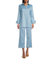 Preston & York Thea Taffeta Cuffed Long Sleeve Point Collar Button Front Blouse