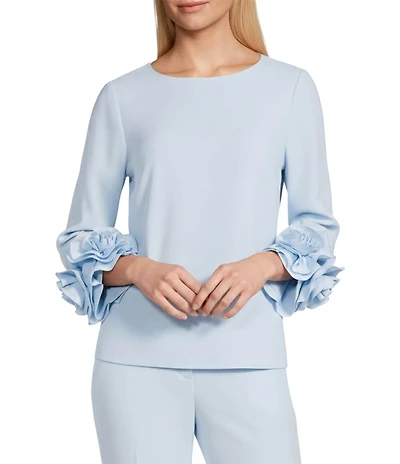 Preston & York Valentine Round Neck Long Sleeve Stretch Crepe Blouse
