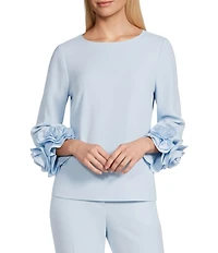 Preston & York Valentine Round Neck Long Sleeve Stretch Crepe Blouse