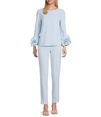 Preston & York Valentine Round Neck Long Sleeve Stretch Crepe Blouse