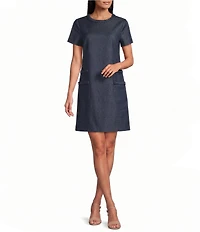Preston & York Vivian Faux Denim Round Neck Short Sleeve Dress