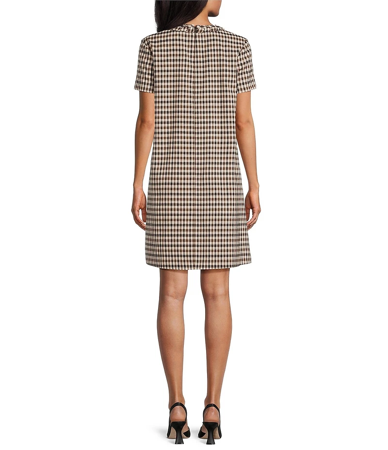 Preston & York Vivian Novelty Plaid Sheath Crew Neckline Short Sleeve Dress