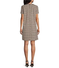 Preston & York Vivian Novelty Plaid Sheath Crew Neckline Short Sleeve Dress