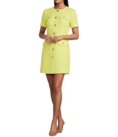 Preston & York Vivianna Round Neck Short Sleeve Tweed Dress