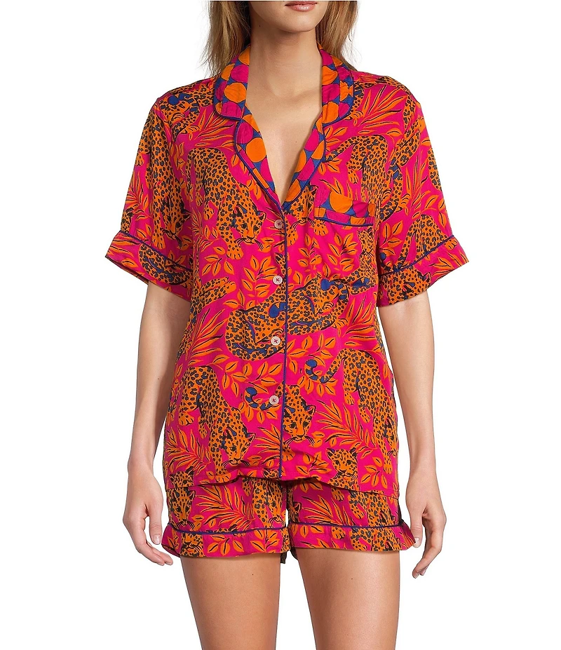 Printfresh Bagheera Satin Thermoregulating Short Sleeve Notch Collar Shorty Pajama Set