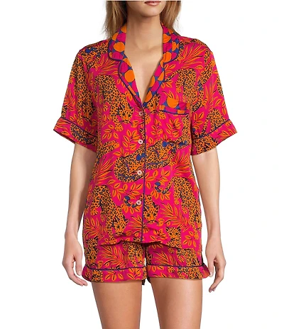 Printfresh Bagheera Satin Thermoregulating Short Sleeve Notch Collar Shorty Pajama Set