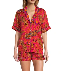 Printfresh Bagheera Satin Thermoregulating Short Sleeve Notch Collar Shorty Pajama Set