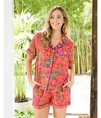 Printfresh Bagheera Satin Thermoregulating Short Sleeve Notch Collar Shorty Pajama Set