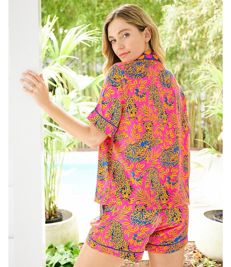 Printfresh Bagheera Satin Thermoregulating Short Sleeve Notch Collar Shorty Pajama Set