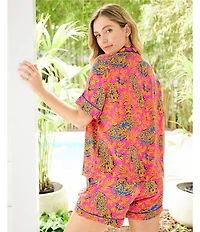 Printfresh Bagheera Satin Thermoregulating Short Sleeve Notch Collar Shorty Pajama Set