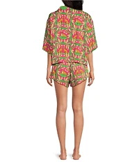 Printfresh Bagheera Floral Satin Thermoregulating Short Sleeve Notch Collar Shorty Pajama Set