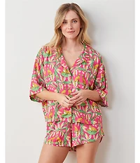 Printfresh Bagheera Floral Satin Thermoregulating Short Sleeve Notch Collar Shorty Pajama Set