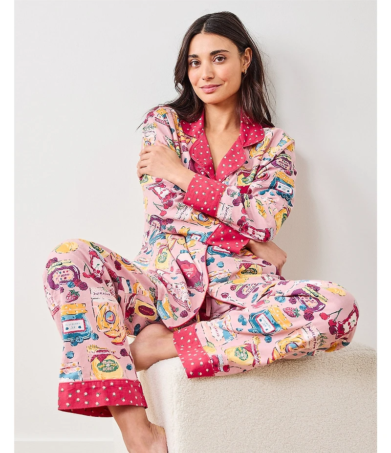 Printfresh Berry Bliss Long Sleeve Notch Collar Long Flannel Pajama Set