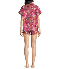Printfresh Bird & Blossom Print Organic Cotton Short Sleeve Notch Collar Woven Shorty Pajama Set