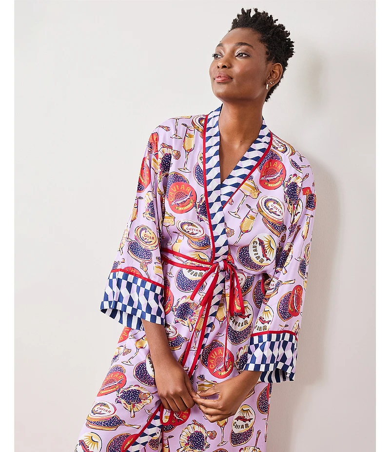 Printfresh Champagne & Caviar Woven Thermoregulating Sateen Long Sleeve Coordinating Long Robe