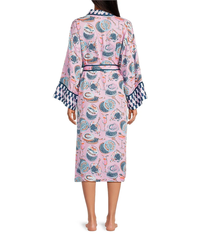 Printfresh Champagne & Caviar Woven Thermoregulating Sateen Long Sleeve Coordinating Long Robe