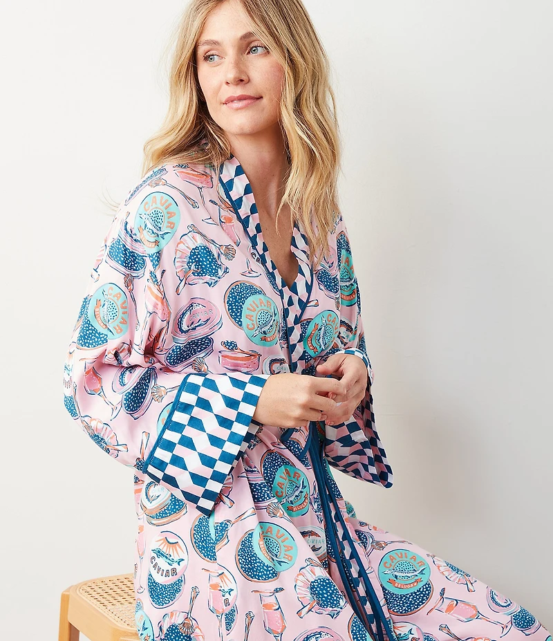 Printfresh Champagne & Caviar Woven Thermoregulating Sateen Long Sleeve Coordinating Long Robe