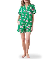 Printfresh Flock Party Print Organic Cotton Short Sleeve Notch Collar Woven Shorty Pajama Set