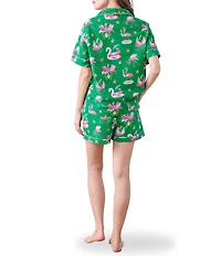 Printfresh Flock Party Print Organic Cotton Short Sleeve Notch Collar Woven Shorty Pajama Set