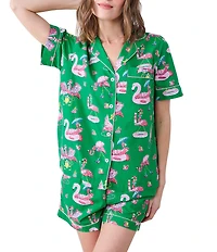 Printfresh Flock Party Print Organic Cotton Short Sleeve Notch Collar Woven Shorty Pajama Set