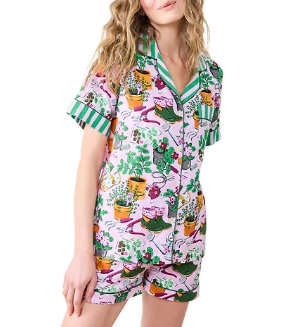 Printfresh Garden Print Organic Cotton Short Sleeve Notch Collar Woven Shorty Pajama Set