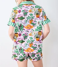 Printfresh Garden Print Organic Cotton Short Sleeve Notch Collar Woven Shorty Pajama Set